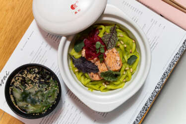 Udon losos + Miso polievka